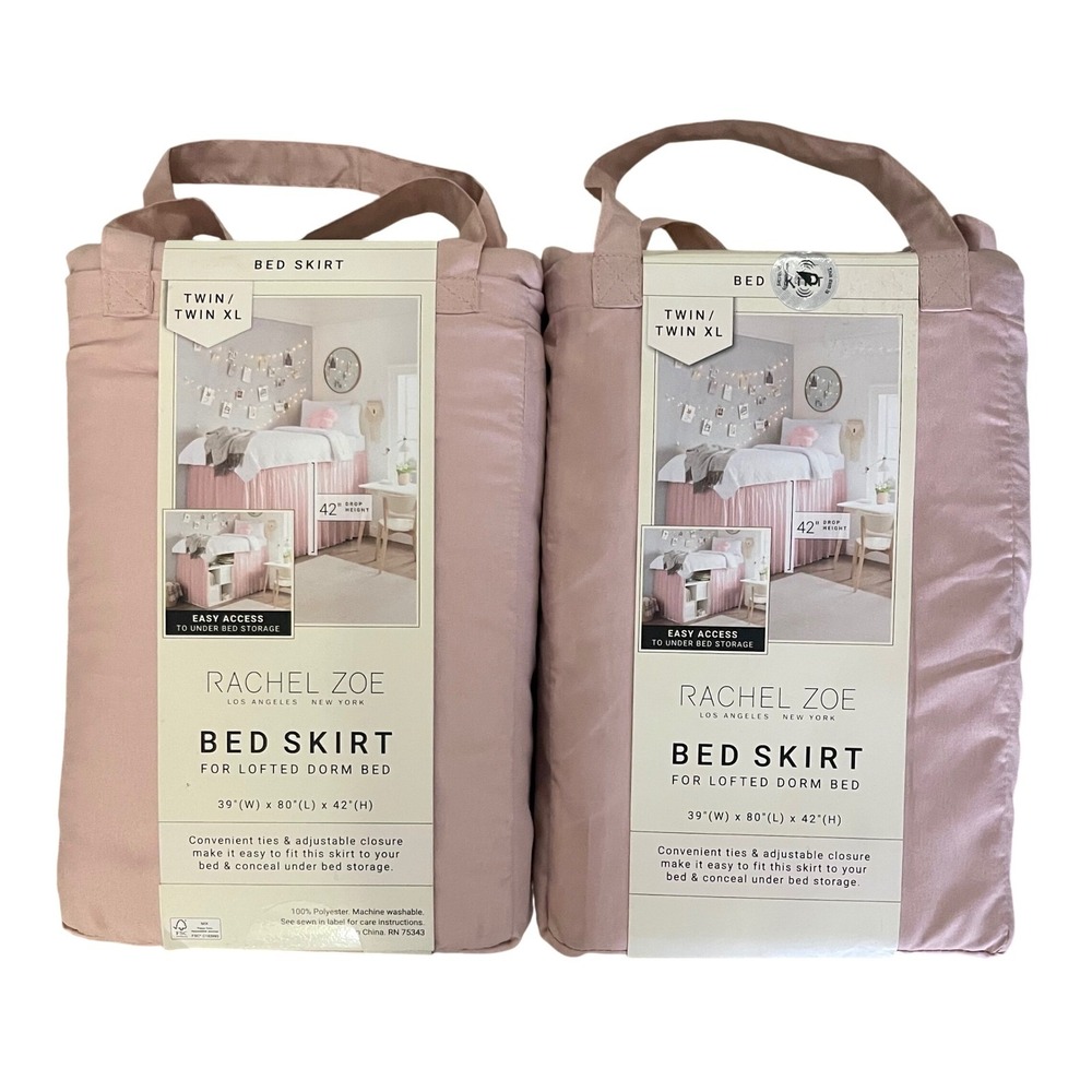 Rachel Zoe Pink Lofted Dorm Bed Skirt Set of 2 Twin XL 42" Drop NEW Dorm Decor